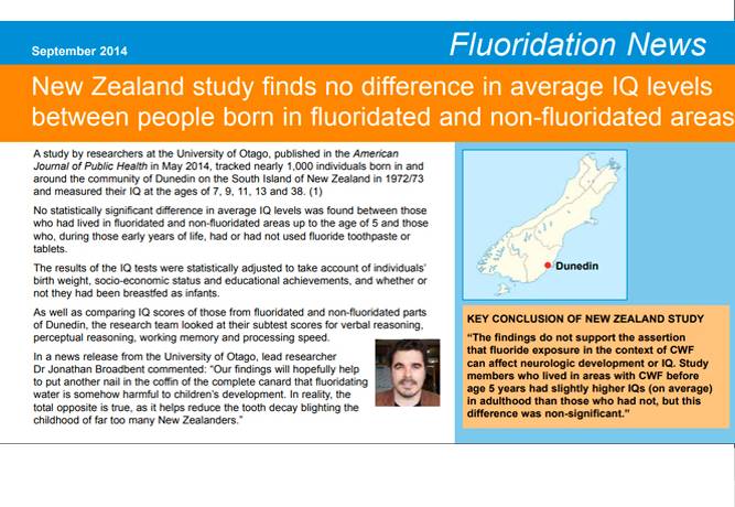 Community water fluoridation and intelligence – a prospective study in New Zealand, Broadbent et al, 2011